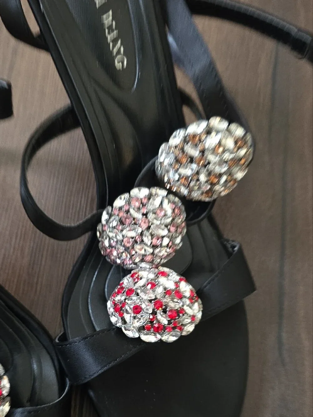 Azalea Wang Akira‎ Black Strappy Heels with Crystal Embellishments